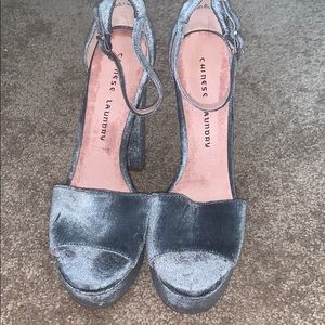 Powder blue velvet platforms size 38